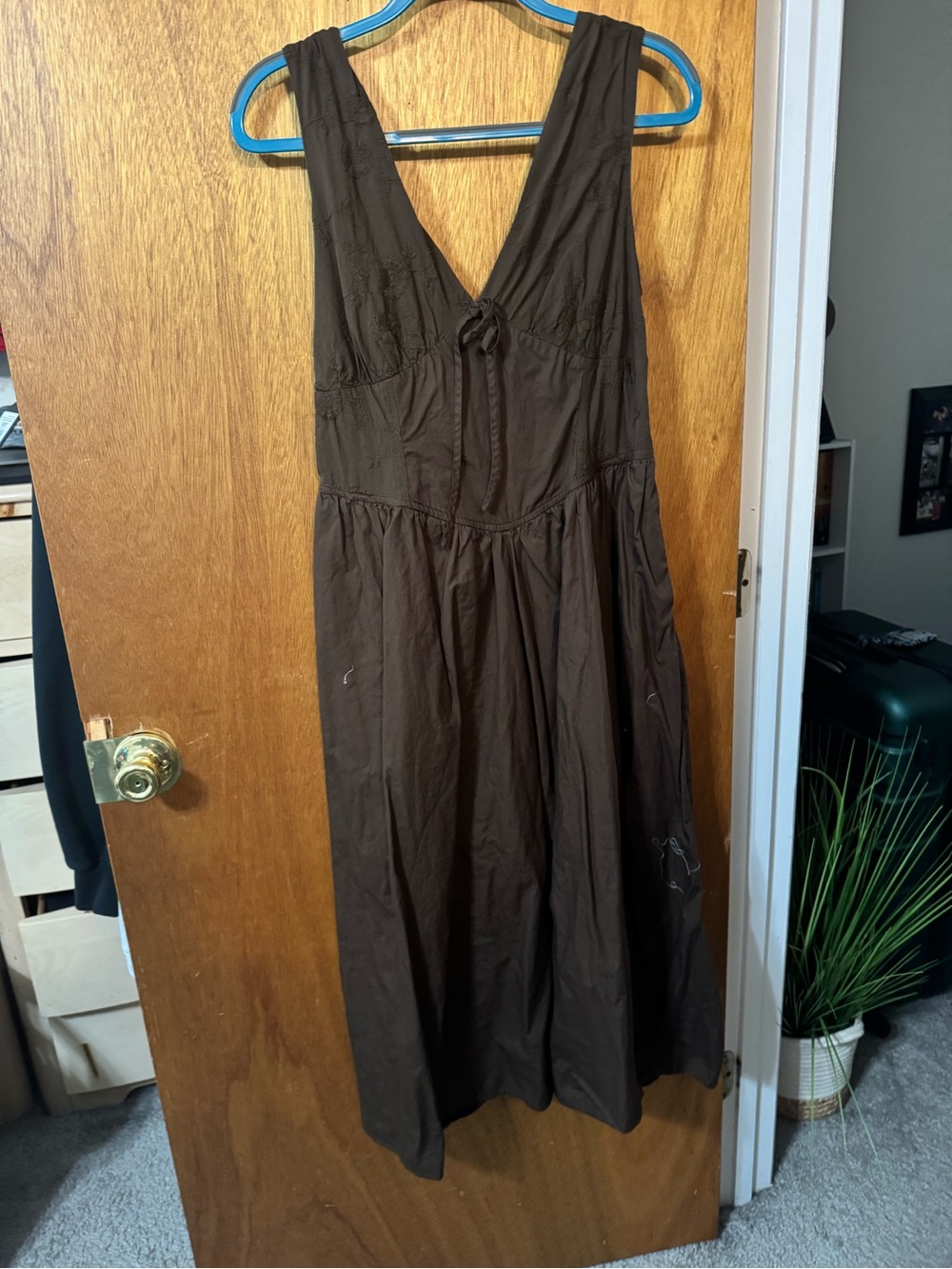 Brown V-Neck Maxi Dress with Tie Front